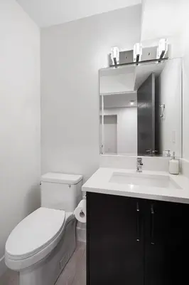 a white bathroom with a toilet and a sink at Stylish Retreat in Agassiz with Scenic Views in Agassiz