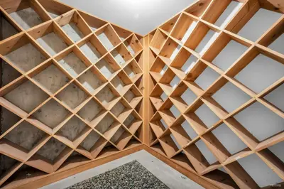 a room with a wooden ceiling with glass panels at Spectacular, Water View House! Property overview! in West Vancouver