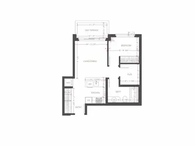 a floor plan of the first floor of a house at Brand New Luxury 1 bedroom Condo in Downtown Vancouver in Vancouver