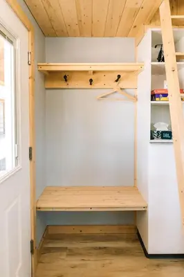 a closet in a tiny house at Bikepack Basecamp in Nordegg