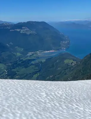 a view of a lake from the top of a mountain at Rustic Guesthouse in Sayward