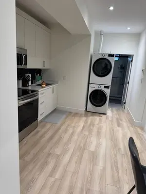a kitchen with a washer and dryer in it at Delux 2 bedroom suite in White Rock