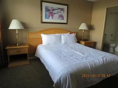 a bedroom with a large bed with two night stands at Bulkley Valley Motel in New Hazelton