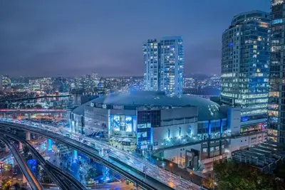 a view of a city at night at Downtown Condo with Great City Views in Vancouver