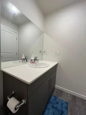 a bathroom with a sink and a mirror at single house in Edmonton
