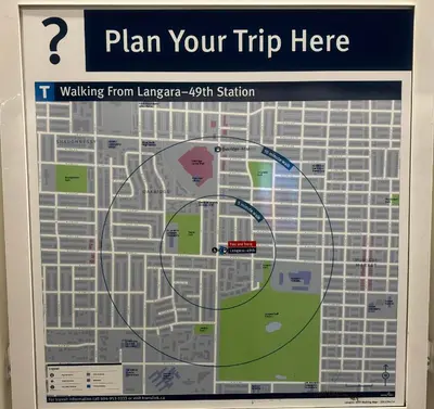 a sign with a map of a city at Comfort cottage guest home near subway station, bus and downtown in Vancouver