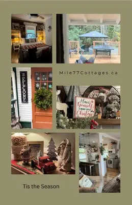 a collage of pictures of a house at Charming Lakefront 100yr old Railway Cottage in Youbou