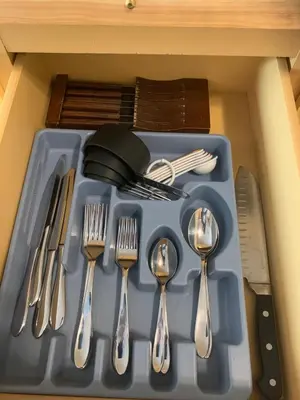 a plastic tray with forks and spoons and utensils at Our little heaven Entire house 5 min south of town in Golden
