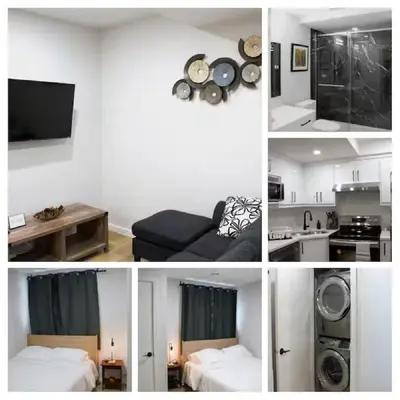 a collage of photos of a kitchen and a living room at Modern 2 Beds 1 Bath Private Suite, Close to mountains in Calgary
