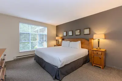 a bedroom with a large bed and a window at The Snowbird by Whiski Jack in Whistler