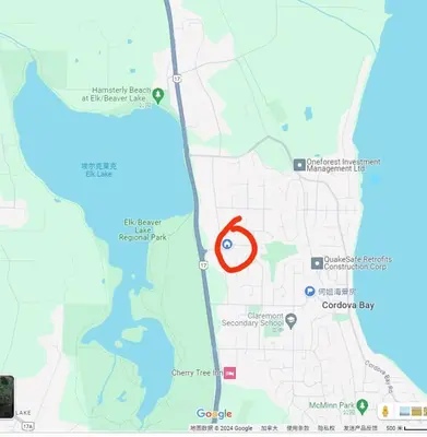 a map with a red marker on it at Eagle's House, Room #B in Victoria