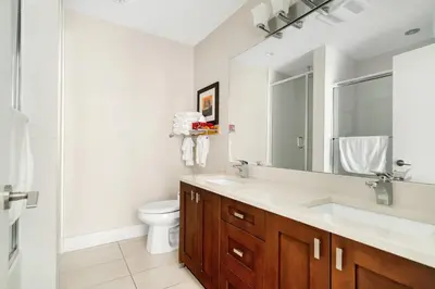 a bathroom with a sink and a toilet at Scenic 3BR unit in Harrison in Harrison Hot Springs