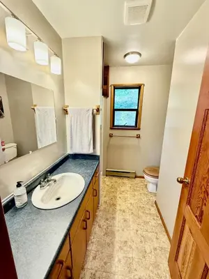 a bathroom with a sink and a toilet at Eagles Nest - epic blufftop cabin Squamish in Upper Squamish