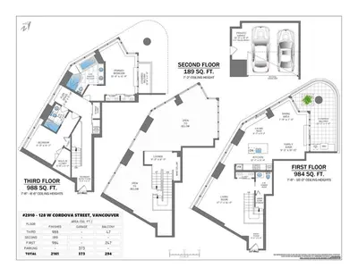 a floor plan of a house with diagrams at 3-Level Modern Luxury Sub-Penhouse, Best Ocean & City Views - Prime Downtown Location in Vancouver