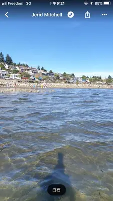 a shadow of a person in the water at a beach at Grace Guest House in White Rock