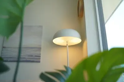 a lamp sitting in a room next to a window at Cozy Richmond Center Downtown 2B & 2B Apartment in Richmond