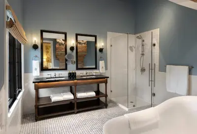 a bathroom with a sink and a shower at Rosemead House in Victoria