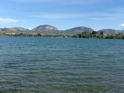 a large body of water with mountains in the background at Vintage Merlot Bed and Breakfast in Oliver