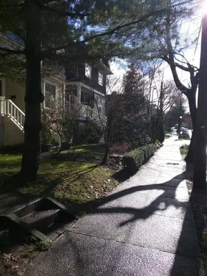 a sidewalk in front of a house with trees at One Bedroom Suite in perfect location Vancouvers Mount Pleasant in Vancouver
