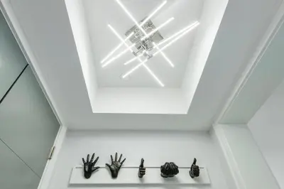 a room with a ceiling with a chandelier at Kitsilano Retreat at Private 3 Bed with Parking and BBQ in Vancouver