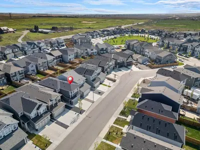 an aerial view of a residential suburb at Private Basement Magnolia Retreat Family Friendly Suite near Seton and Lake in Calgary