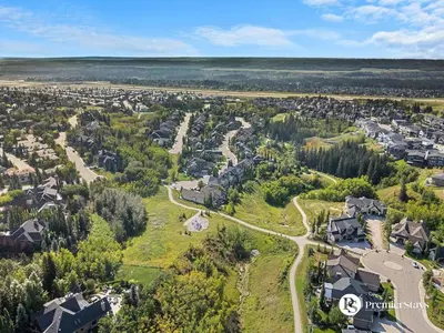 an aerial view of a residential neighborhood with houses at Modern Luxury Townhome near Aspen Landing and Winsport in Calgary