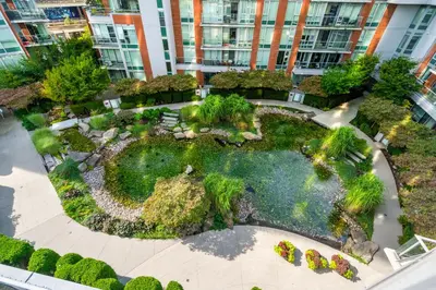 an aerial view of a garden in a building at Modern Condo in Downtown Vancouver in Vancouver