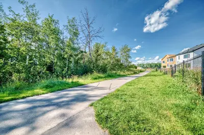 an empty road with trees on the side at KimzNest in Edmonton
