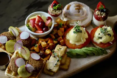 a tray of food with different types of food at Courtyard by Marriott Calgary South in Calgary