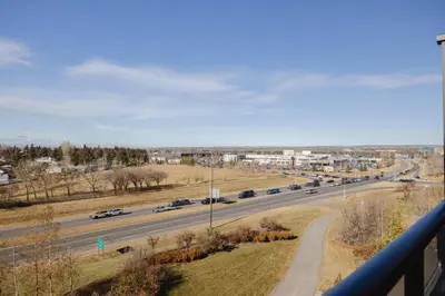 a view of a highway with cars on it at Walk University District, Near Hospitals & Shops in Calgary