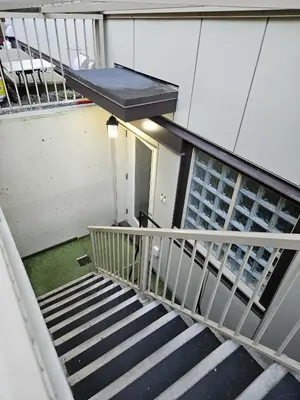 an overhead view of a staircase in a building at Forest Hills in North Vancouver
