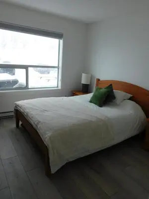 a bedroom with a large bed with a window at Drive Up Condo - Walk to Mount Washington in Mount Washington