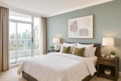 a bedroom with a large bed and a large window at Luxury 2-Bedroom Apartment in Coal Harbour with Stunning City Views in Vancouver