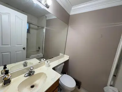 a bathroom with a sink and a mirror at North Delta Guest House - Scott Rd & Rapid Transit - Airport 20 Min - Free Parking & Fast Wi-Fi in Delta