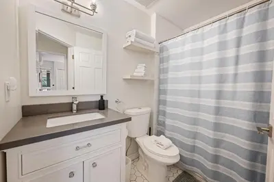 a bathroom with a toilet and a sink and a shower at Private Hot Tub | Pool | AC | Free Parking in Whistler
