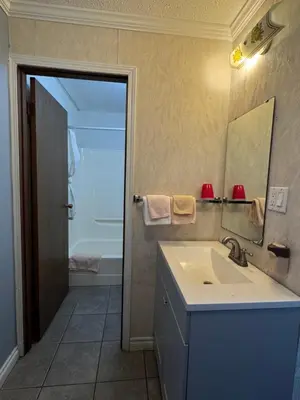 a bathroom with a sink and a mirror at Country Road Motor Inn