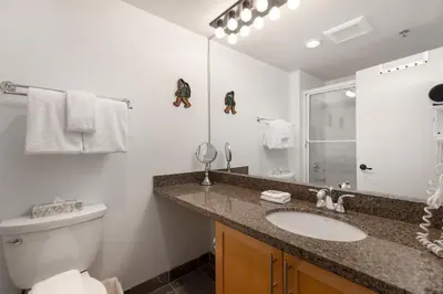a bathroom with a toilet and a sink at 1BR | Greystone Lodge | Ski in / Ski out | Pool & Hot Tub | Epic Locations in Whistler