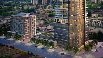 an overhead view of a city with tall buildings at Hyatt Place Vancouver/Metrotown in Burnaby