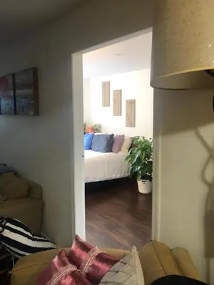 a living room with a couch in a room at Quiet-comfy 3 bedroom house on a tree lined street in Kitsilano in Vancouver