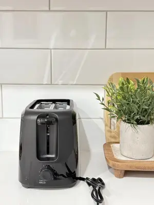 a black toaster sitting on a counter next to a plant at Private 2BR Lake Suite - Chestermere - Sleeps 6 in Chestermere