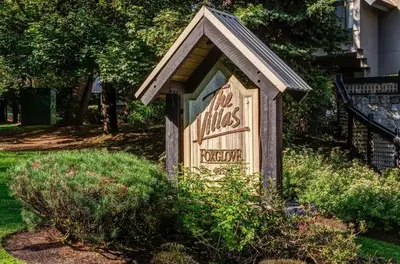 a sign for a windsoria sign in a yard at Foxglove 22 by Outpost Whistler in Whistler