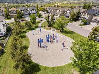 an aerial view of a playground in a residential neighborhood at Panorama Hills Cozy Guest Suite in Calgary