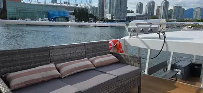 a camera sitting on the side of a boat at Shangri-la Joy in Vancouver