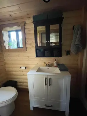 a bathroom with a white sink and a toilet at The Cowboy cabin - Bear Creek Cabins in Winfield