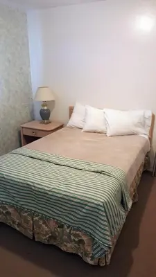 a bed with two pillows on it in a room at Badlands Motel in Drumheller