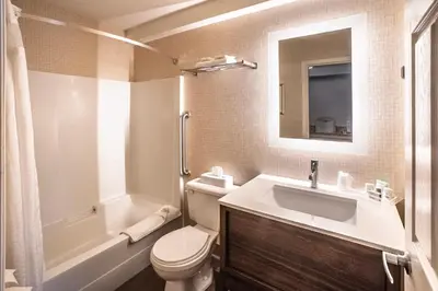 a bathroom with a sink and a toilet and a mirror at Holiday Inn Hotel & Suites Osoyoos by IHG in Osoyoos