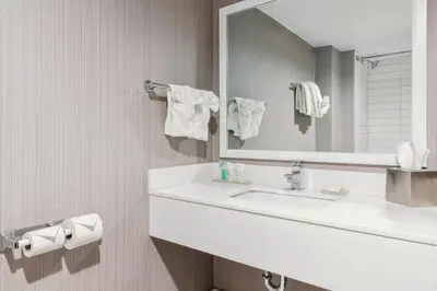 a bathroom with a white sink and a mirror at Radisson Hotel & Conference Centre Edmonton in Edmonton