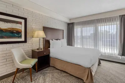 a hotel room with a large bed and a chair at Best Western Cedar Park Inn in Edmonton