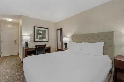 a hotel room with a large bed and a desk at Best Western Cedar Park Inn in Edmonton