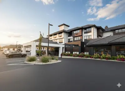 a parking lot in front of a building at Hotel Kelowna & Conference Centre in Kelowna